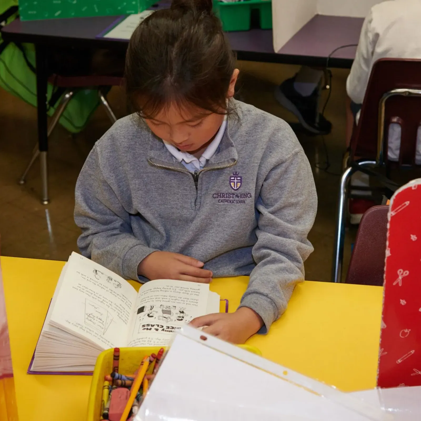 Student reading a book